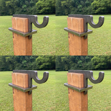 Load image into Gallery viewer, four wooden 2x4 posts with four 3/8in AR500 metal bracket hooks against a grassy background for steel targets