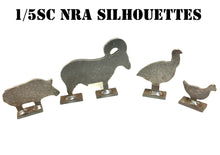 Load image into Gallery viewer, 4pc 1/5sc. NRA/IHMSA Metallic Silhouettes - 1/4" Mild Steel 22LR Rimfire Small Bore Animal Knockdown Targets (4NP)