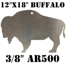 Load image into Gallery viewer, 3/8in AR500 12inx18in Buffalo Bison Silhouette Steel Target with hole for mounting used in Cowboy Action