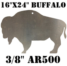 Load image into Gallery viewer, 3/8in AR500 16inx24in Buffalo Bison Silhouette Steel Target with hole for mounting used in Cowboy Action
