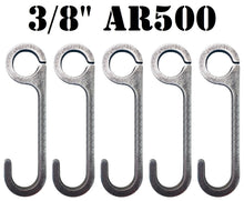 Load image into Gallery viewer, 3/8” AR500 6" Tall Steel Shooting Target Hanger Range Hooks 5pc for 3/4" EMT Conduit or 3/4" Pipe (1.050" OD) (CHLONG5AR500)