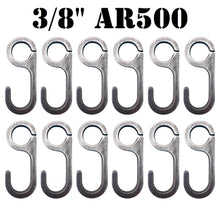 Load image into Gallery viewer, 3/8” AR500 4" Tall Steel Shooting Target Hanger Range Hooks 12pc for 3/4" EMT Conduit or 3/4" Pipe (1.050" OD) (CH12AR500)