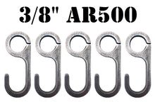 Load image into Gallery viewer, 3/8” AR500 4" Tall Steel Shooting Target Hanger Range Hooks 5pc for 3/4" EMT Conduit or 3/4" Pipe (1.050" OD) (CH5AR500)