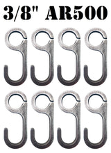 Load image into Gallery viewer, 3/8” AR500 4" Tall Steel Shooting Target Hanger Range Hooks 8pc for 3/4" EMT Conduit or 3/4" Pipe (1.050" OD) (CH8AR500)