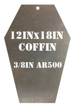 Load image into Gallery viewer, 3/8in AR500 12inx18in Coffin Silhouette Steel Target with hole for mounting used in Cowboy Action