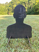 Load image into Gallery viewer, Portable 3/8" AR500 18"x22" Combatant Torso Hardened Steel Shooting Target Silhouette w/ Metal Ground Stand for 3/4" EMT Conduit (CSGT18x221AR500EMT)