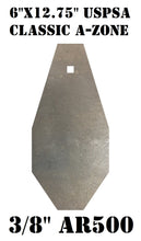 Load image into Gallery viewer, 3/8" AR500 USPSA / IPSC / IDPA Classic Target Metal Silhouette 6inx12.75in A-Zone Steel Gong with mounting hole