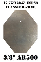 Load image into Gallery viewer, 3/8" AR500 USPSA / IPSC / IDPA Classic Target Metal Silhouette 17.75inx22.5in D-Zone Steel Gong with mounting hole