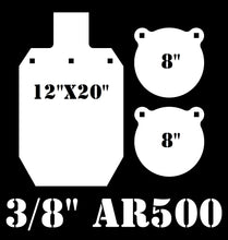 Load image into Gallery viewer, Magnum Target 3/8" AR500 2/3 Scale 66% 12"x20" IDPA/IPSC & (2) 8in Metal Gong Silhouettes - 3pc Steel Shooting Target Set (G12x201G82WEAR500)