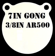 Load image into Gallery viewer, A white painted 7in 3/8in AR500 gong target with two mounting holes, intended for shooting practice.