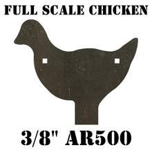 Load image into Gallery viewer, 13"x11" 3/8" AR500 NRA/IHMSA FULL SCALE Metallic Chicken Silhouette Gong - Steel Shooting Target (GFULLCHKN1AR500-2H)