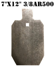 Load image into Gallery viewer, A 7inx12in 3/8 inch AR500 IDPA steel shooting target with a square center hole for stand mounting.