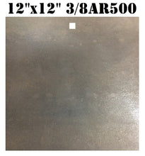 Load image into Gallery viewer, A 12inx12in 3/8in AR500 square steel shooting target with top center mounting hole for mounting, intended for use in shooting practice.