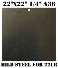 Load image into Gallery viewer, 1/4in A36 22in square Silhouette Steel Target with hole for mounting used in Cowboy Action intended for 22LR