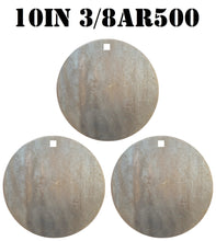 Load image into Gallery viewer, Magnum Target 10" x 3/8" AR500 Gong/Hanger Steel Shooting Target - Pistol & Rifle Plate 3pc Set (H103AR500)