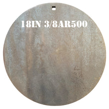 Load image into Gallery viewer, A 3/8in AR500 18in round steel shooting target silhouette with top center hole for mounting, intended for use in shooting practice.