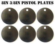 Load image into Gallery viewer, 6in Round NRA PISTOL ONLY Target - 3/8in. Mild Steel Hangers - 6pc. Metal Plate Set (H66)