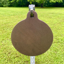 Load image into Gallery viewer, Magnum Target 8" Round Gong Steel Shooting Target 3/8" AR500 Range Hanger Plate w/ T-Post Hook (H81ETPH1AR500)