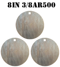 Load image into Gallery viewer, Magnum Target 8" x 3/8" AR500 NRA Gong/Hanger Steel Shooting Target - Pistol & Rifle Plate 3pc Set (H83AR500)
