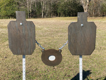 Load image into Gallery viewer, 3/8" AR500 Bundle - 66% 2/3 Scale IDPA/IPSC 12"x20" Steel Shooting Target w/ T-Post Spring Mount & 20" Protector Plate (G12x201S-SPRTPM1TP-PP1AR500)