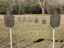 Load image into Gallery viewer, 3/8" AR500 Bundle - 66% 2/3 Scale IDPA/IPSC 12"x20" Steel Shooting Target w/ T-Post Spring Mount & 20" Protector Plate (G12x201S-SPRTPM1TP-PP1AR500)