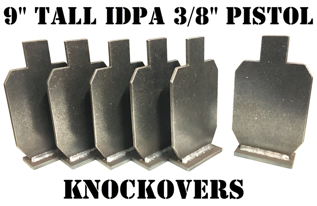 Magnum Target 9in. IDPA Knockovers Targets - 3/8in. Thk. PISTOL ONLY Targets - 6pc Mild Steel Target Set - KI96NP38