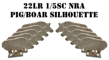 Load image into Gallery viewer, A set of 10 1/4in A36 pig/boar silhouette steel targets, welded on metal 1x2 bases, intended for 22LR pistol and rifle shooting practice and competition.