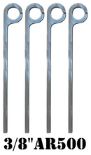 Load image into Gallery viewer, DIY 3/8" AR500 Steel Target Swinger Pins for 3/4" EMT Conduit or 3/4" Pipe (1.050" OD) - 4pc Rifle Rated Set (SWRPIN4AR500)