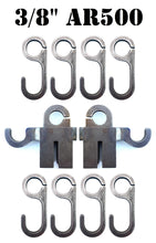 Load image into Gallery viewer, 3/8” AR500 Steel Shooting Target Conduit T-Post Pipe Stand Mounts and Hooks for 3/4" EMT Conduit or 3/4" Pipe (1.050" OD) - 2 Mounts / 8 Hooks (TPPS2-CH8-KIT)
