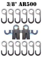 Load image into Gallery viewer, 3/8” AR500 Steel Shooting Target Conduit T-Post Pipe Stand Mounts and Hooks for 3/4" EMT Conduit or 3/4" Pipe (1.050" OD) - 2 Mounts / 12 Hooks (TPPS2-CH12-KIT)