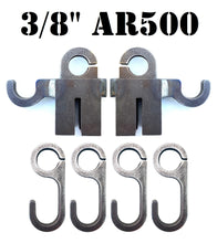 Load image into Gallery viewer, 3/8” AR500 Steel Shooting Target Conduit T-Post Pipe Stand Mounts and Hooks for 3/4" EMT Conduit or 3/4" Pipe (1.050" OD) - 2 Mounts / 4 Hooks (TPPS2-CH4-KIT)