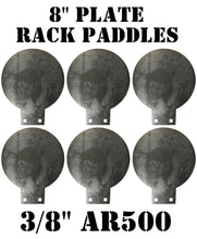 Load image into Gallery viewer, Magnum Target 3/8" AR500 8" Plate Rack Paddles with 1/2" Holes - Steel Shooting Target Tabbed Rounds (TR86AR500-2H)
