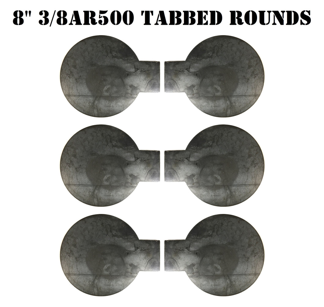 Magnum Target Six 8in AR500 Steel Target Tabbed Rounds for Plate Racks, Dueling Trees & Swingers - TR86AR500