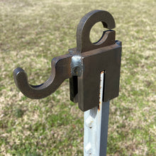 Load image into Gallery viewer, 3/8” AR500 Steel Target Curved T-Post Pipe Stand Mounts for 3/4" EMT Conduit or 3/4" Pipe (1.050" OD) (TPPS2AR500) (TPPS4AR500) (TPPS6AR500)