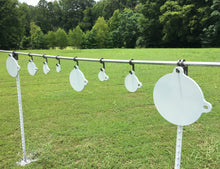 Load image into Gallery viewer, 3/8” AR500 Steel Shooting Target Conduit T-Post Pipe Stand Mounts and Hooks for 3/4" EMT Conduit or 3/4" Pipe (1.050" OD) - 2 Mounts / 12 Hooks (TPPS2-CH12-KIT)