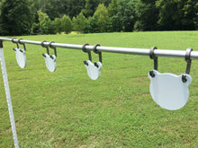 Load image into Gallery viewer, 3/8” AR500 4" Tall Steel Shooting Target Hanger Range Hooks 8pc for 3/4" EMT Conduit or 3/4" Pipe (1.050" OD) (CH8AR500)