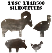 Load image into Gallery viewer, 4pc 3/8" AR500 3/8sc IHMSA Metallic Silhouette Rifle Steel Shooting Target Gongs (384-GONGS-1H) (384-GONGS-2H)

