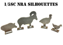 Load image into Gallery viewer, 1/5sc. NRA/IHMSA Metallic Silhouette Targets - 4pc. Small Bore Rifle Knock-overs - Unpainted - 4NP
