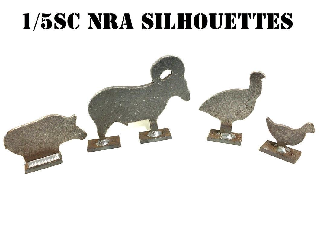 1/5sc. NRA/IHMSA Metallic Silhouette Targets - 4pc. Small Bore Rifle Knock-overs - Unpainted - 4NP