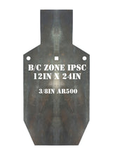 Load image into Gallery viewer, Magnum Target AR500 12x24 B/C Zone IPSC IDPA 3/8” Steel Shooting Target Rifle Gong Silhouette - BCZ12X241AR5003H
