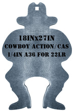 Load image into Gallery viewer, Magnum Target 18&quot;x27&quot; 1/4&quot; Mild Steel 22LR Rimfire Cowboy Action Sheriff Silhouette CAS Steel Shooting Metal Gong Target (CAS18x271S-14A36)
