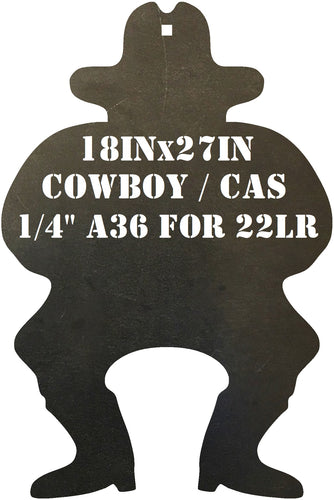 1/4in A36 18inx27in Cowboy Silhouette Mild Steel Target with hole for mounting used in Cowboy Action, intended for 22LR