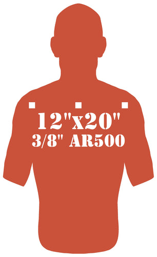 3/8in AR500 12inx20in Combatant Silhouette Steel Target with three holes for mounting