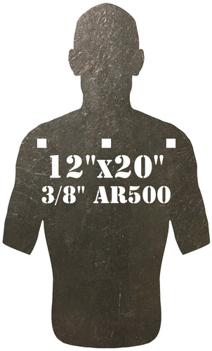 3/8in AR500 12inx20in Combatant Silhouette Steel Target with two holes for mounting
