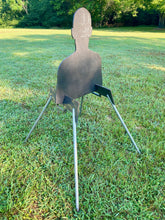 Load image into Gallery viewer, Portable 3/8&quot; AR500 18&quot;x22&quot; Combatant Torso Hardened Steel Shooting Target Silhouette w/ Metal Ground Stand for 3/4&quot; EMT Conduit (CSGT18x221AR500EMT)
