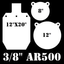 Load image into Gallery viewer, Magnum Target 3/8&quot; AR500 2/3 Scale 66% 12&quot;x20&quot; IDPA/IPSC (1) 12in &amp; (1) 8in Metal Gong Silhouettes - 3pc Steel Shooting Target Set (G12x201G121EG81WEAR500)
