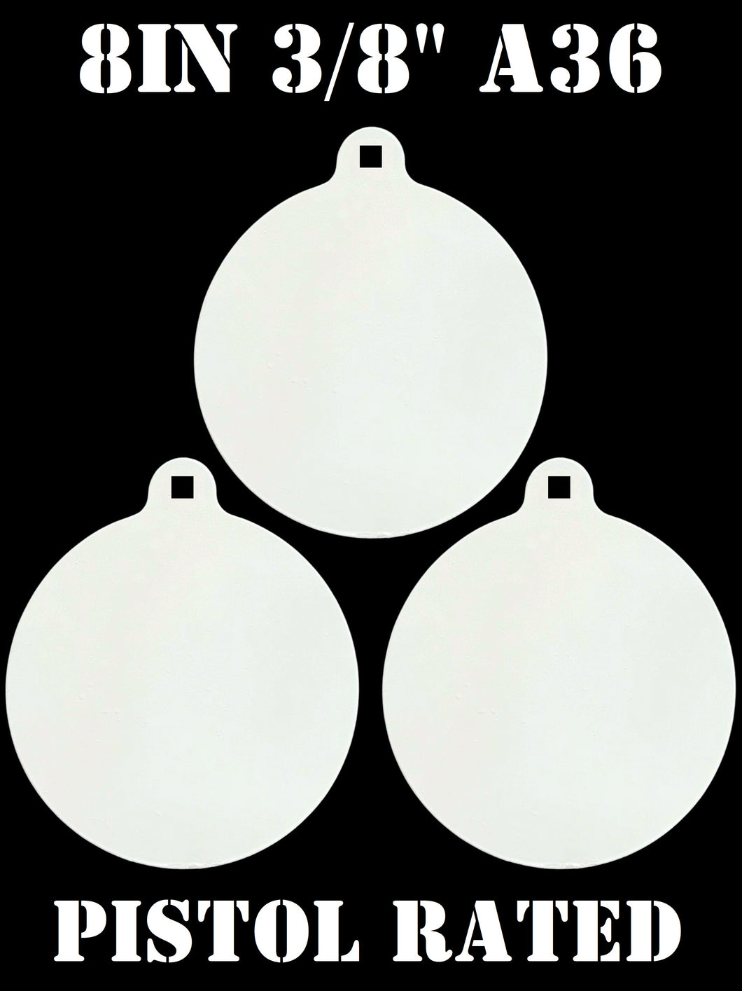 Magnum Target 8 in Round NRA PISTOL ONLY Target - 3/8in. Mild Steel Target - 3pc. Metal Plate Set (H83WE)