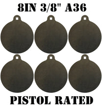 Load image into Gallery viewer, Magnum Target 8 in Round NRA PISTOL ONLY Target - 3/8in. Mild Steel Hangers - 6pc. Metal Plate Set (H86E)

