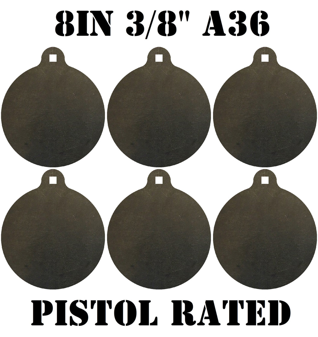 Magnum Target 8 in Round NRA PISTOL ONLY Target - 3/8in. Mild Steel Hangers - 6pc. Metal Plate Set (H86E)