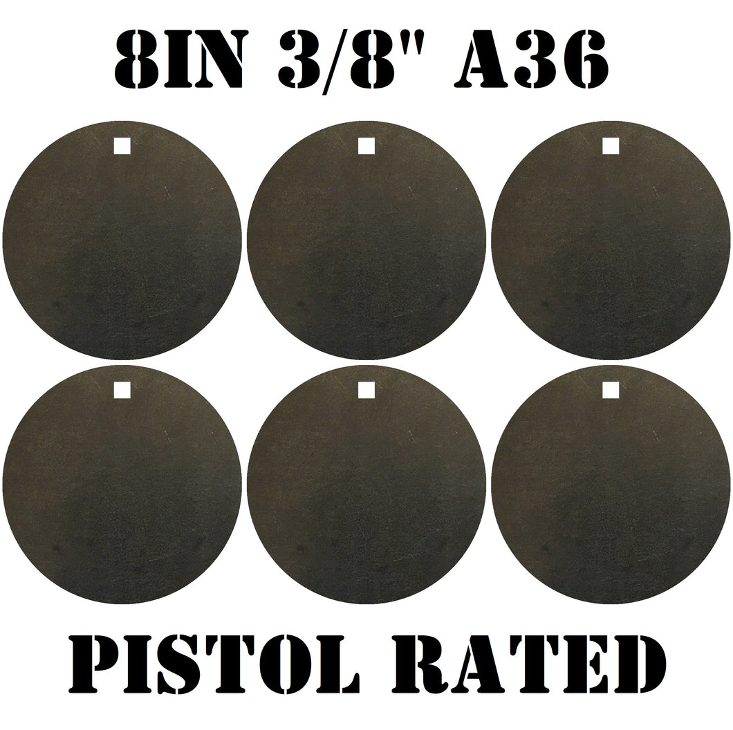 Magnum Target 8in PISTOL ONLY Round NRA Target - 3/8in. Mild Steel Hangers - 6pc. Metal Plate Set (H86)